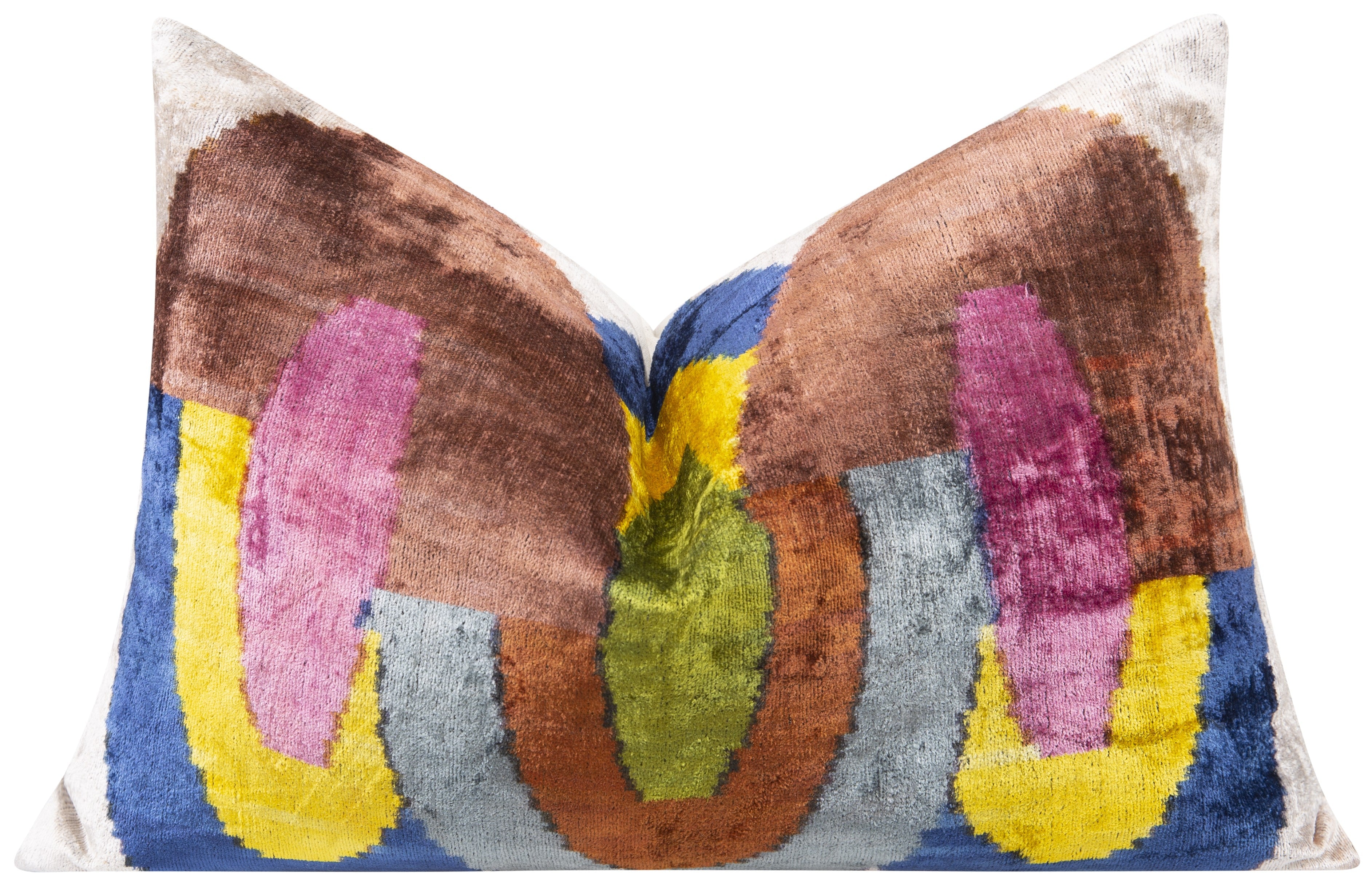 Handmade Silk Velvet Throw Pillow - 16x24 with Premium Down Feather Insert, Hidden Zipper - Colorful Abstract Design for Modern Decor
