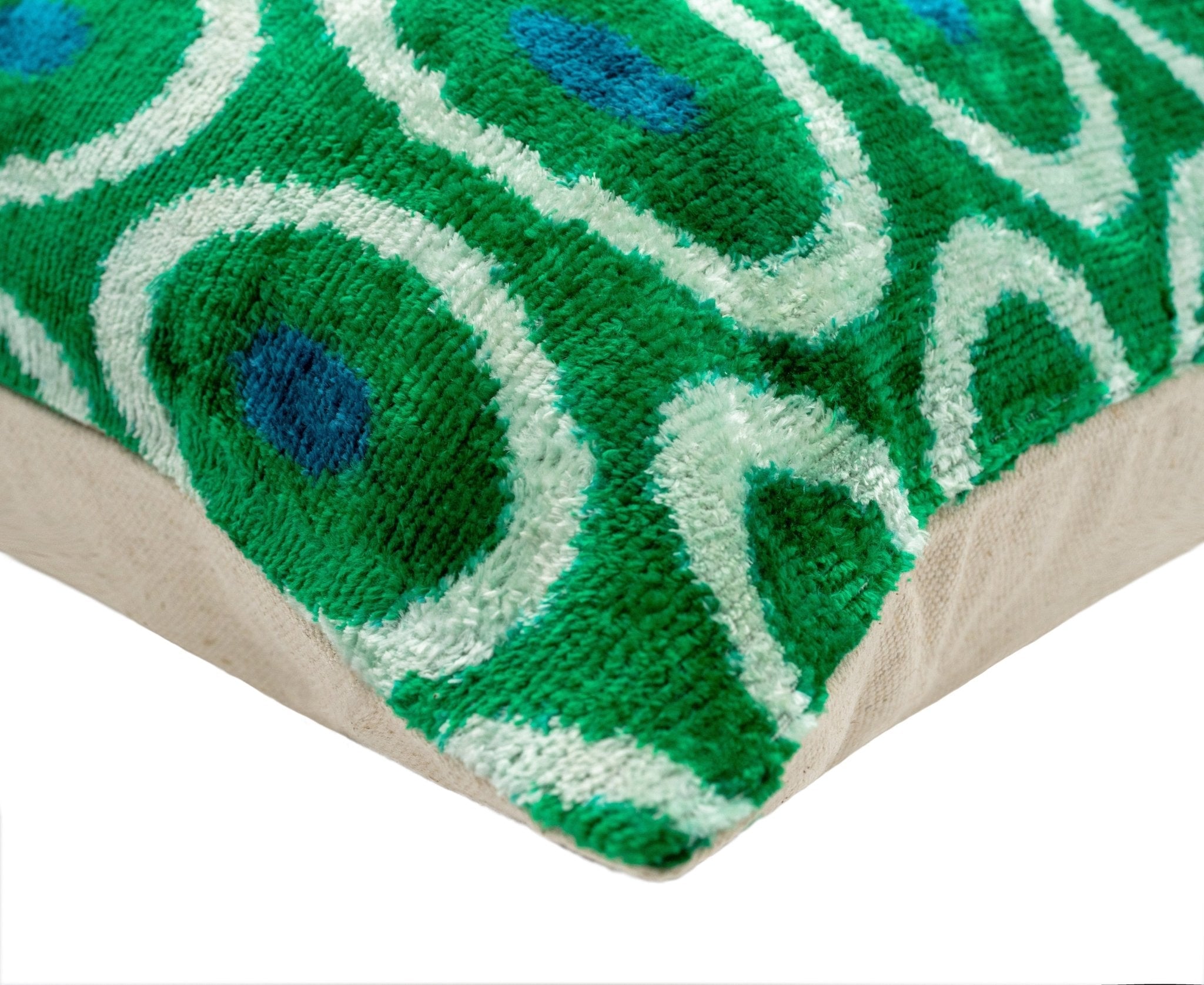 Canvello Green Blue  Handmade 16x16 Silk Velvet Pillow, Organic Veg Dyed, Down/Feather Filled
