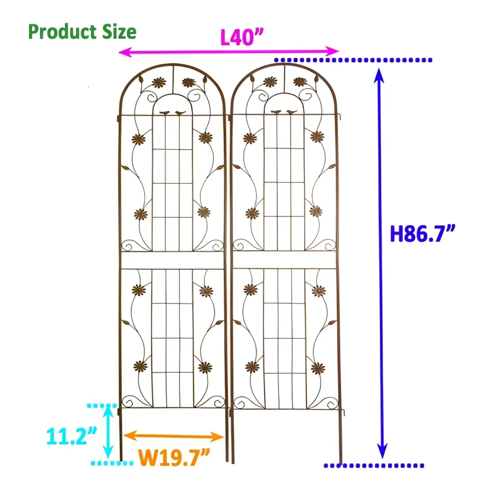 Metal Garden Trellis 2 Pack Arched Rose Flower Support